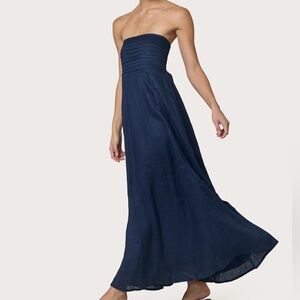 $299 NWT Lusana “Talia” Strapless Maxi Dress in Navy Sz Small